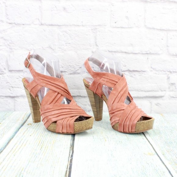 Cordani Pink Coral Strappy Leather Buckle Cork Sole Pump Sandals Size 7 - Picture 3 of 9